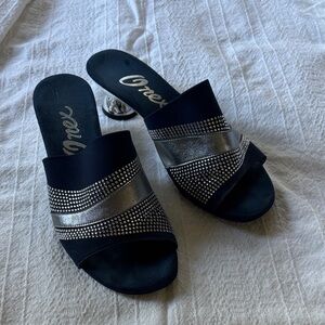 Onex Navy Slide Sandals with Silver Rhinestone Straps